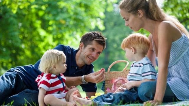 Parents with children at picnic